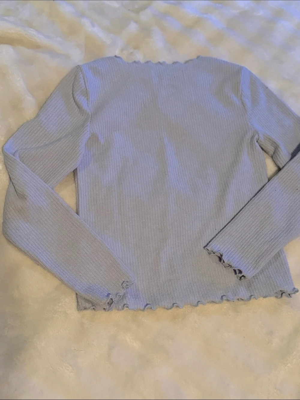 Old Navy Pale Blue Ribbed Lettuce-Edge Long Sleeve Top